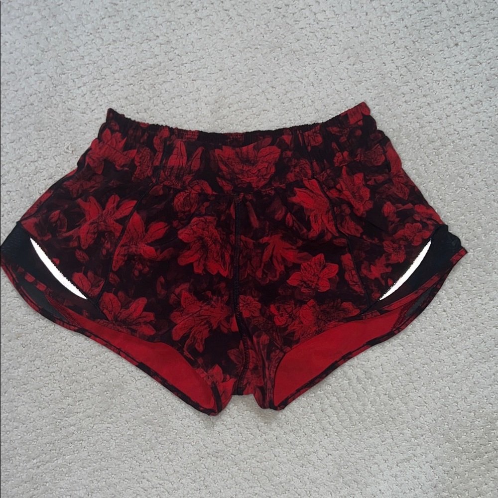 Lululemon Athletica Red Floral Athletic Shorts